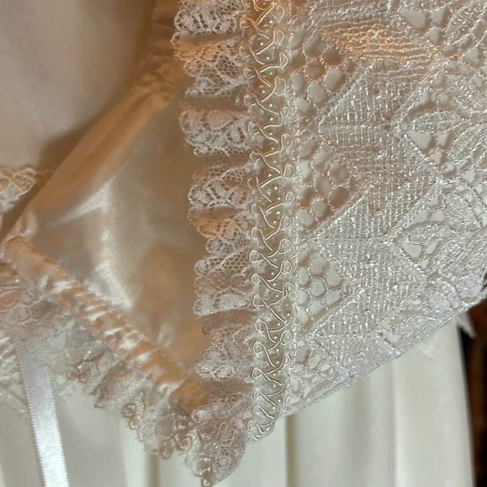 CHRISTENING GOWN Handmade! Every Precious Detail! With Lace & Pearl Trim Bonnet